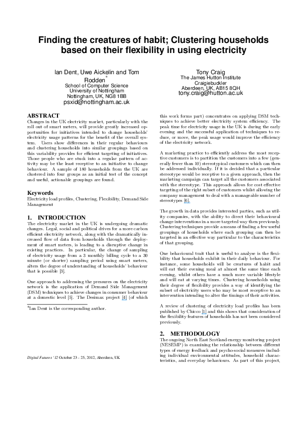 Pdf Finding The Creatures Of Habit Clustering Households Based On Their Flexibility In Using Electricity Tony Craig Academia Edu