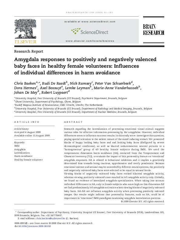 (PDF) Amygdala responses to positively and negatively valenced baby ...