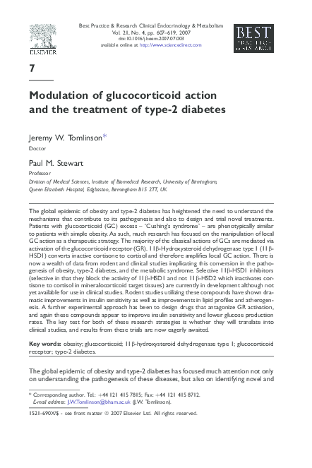 (PDF) Modulation of glucocorticoid action and the treatment of type-2 ...