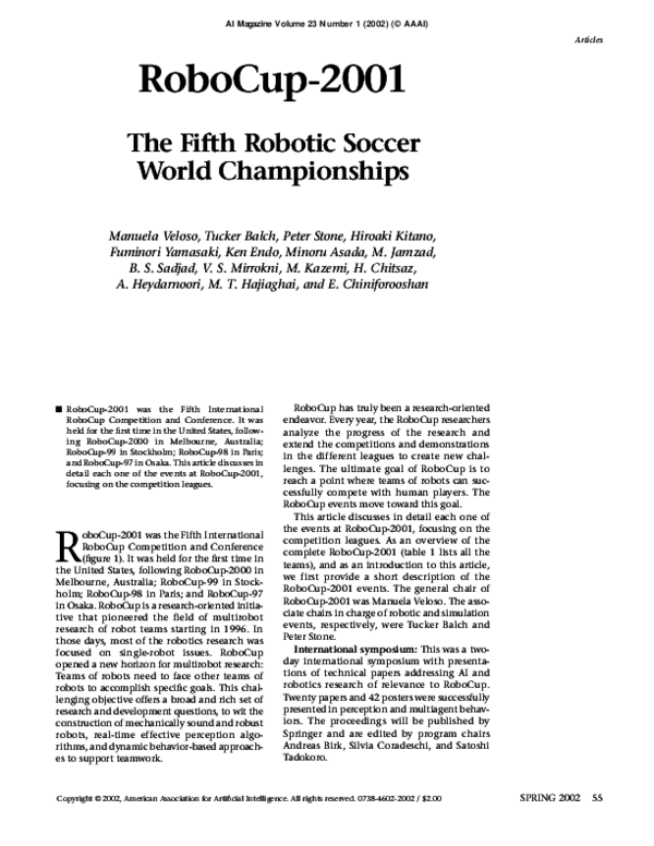 (PDF) Robocup-2001: the fifth robotic soccer world championships
