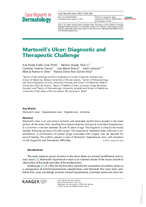 (PDF) Martorell's Ulcer: Diagnostic and Therapeutic Challenge