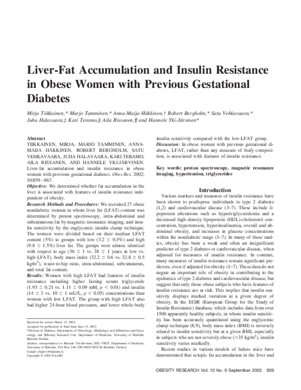 (PDF) Liver-Fat Accumulation and Insulin Resistance in Obese Women with ...