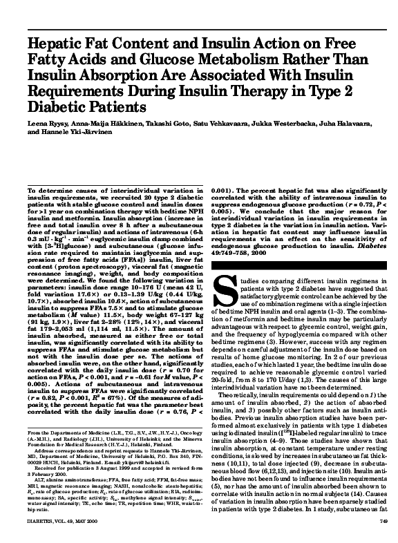 (PDF) Hepatic fat content and insulin action on free fatty acids and ...