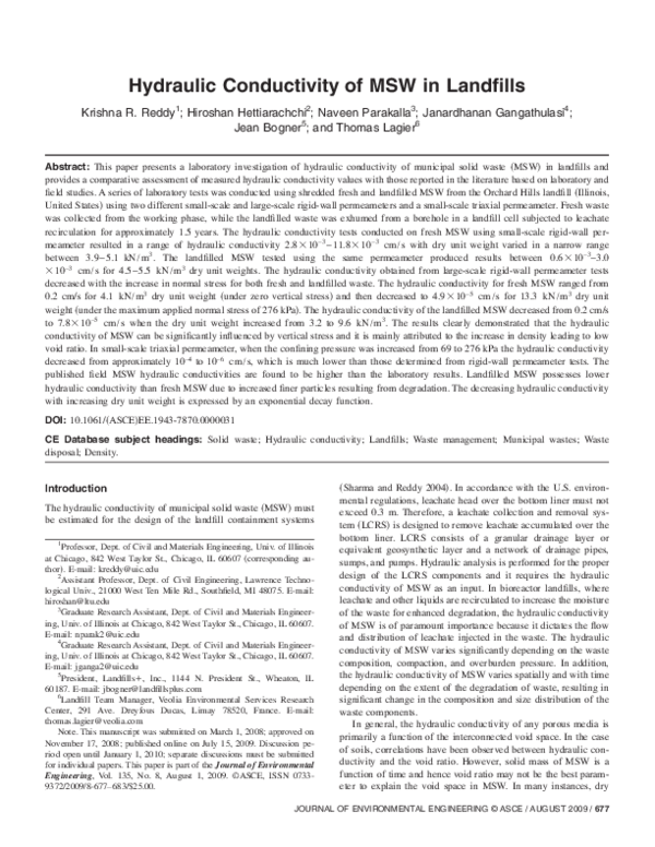 (PDF) Hydraulic Conductivity of MSW in Landfills T. Lagier Academia.edu