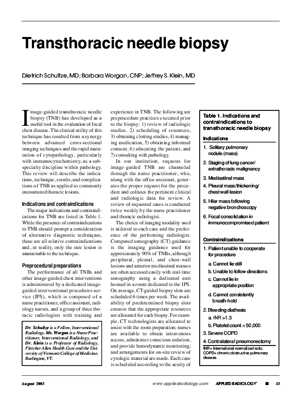 (PDF) Transthoracic needle biopsy