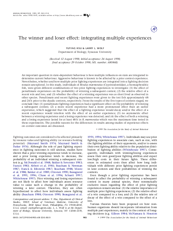 (PDF) The winner and loser effect: integrating multiple experiences