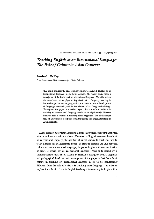 (PDF) Teaching English as an International Language: The Role of ...