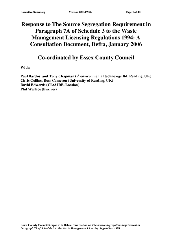 (PDF) Response to The Source Segregation Requirement in Paragraph 7A of