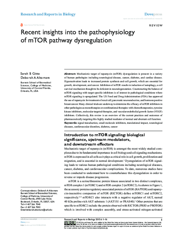 (PDF) Recent insights into the pathophysiology of mTOR pathway ...