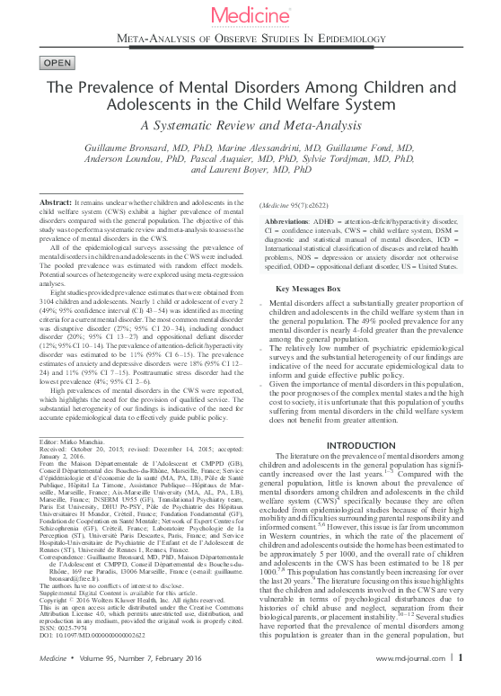 (PDF) The Prevalence of Mental Disorders Among Children and Adolescents ...