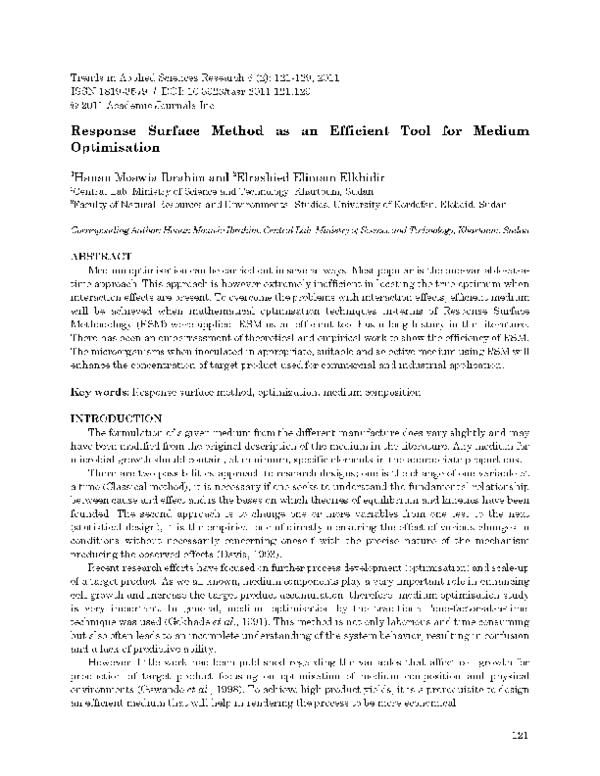 (PDF) Response Surface Method as an Efficient Tool for Medium Optimisation