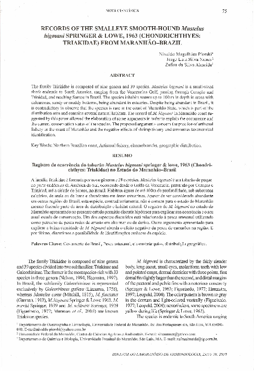 (PDF) Knowledge status of smalleye smoothhound Mustelus higmani