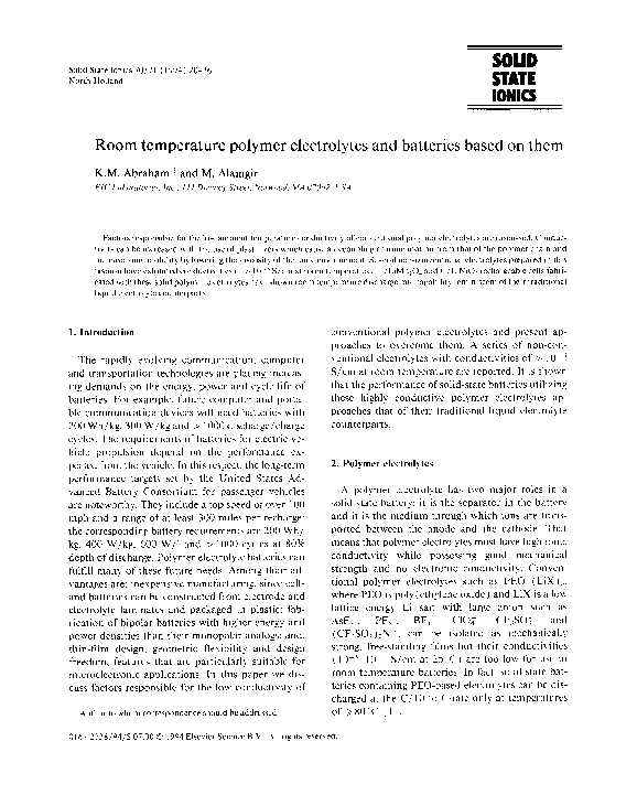 (PDF) Room temperature polymer electrolytes and batteries based on them