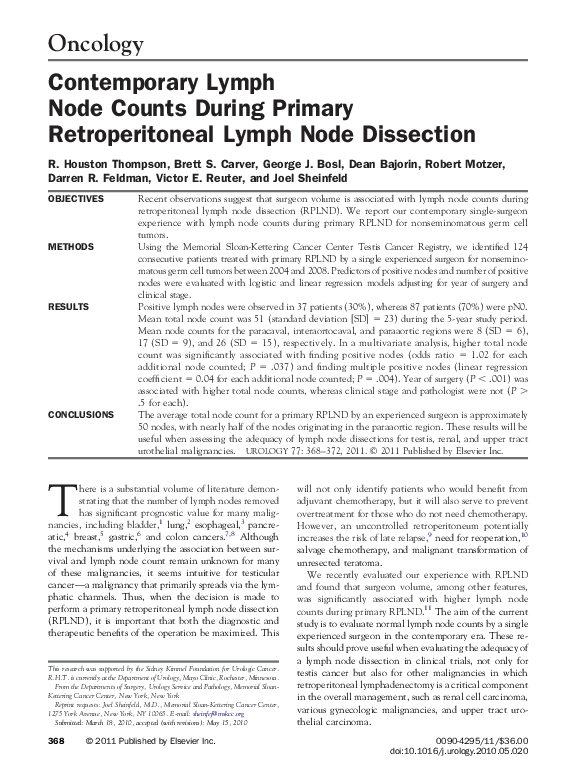 (PDF) Contemporary Lymph Node Counts During Primary Retroperitoneal ...