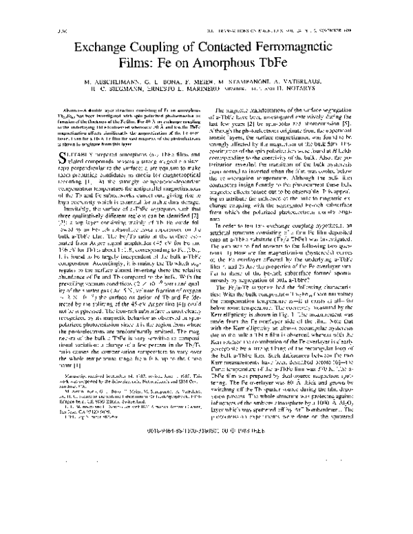 (PDF) Exchange coupling of contacted ferromagnetic films: Fe on ...