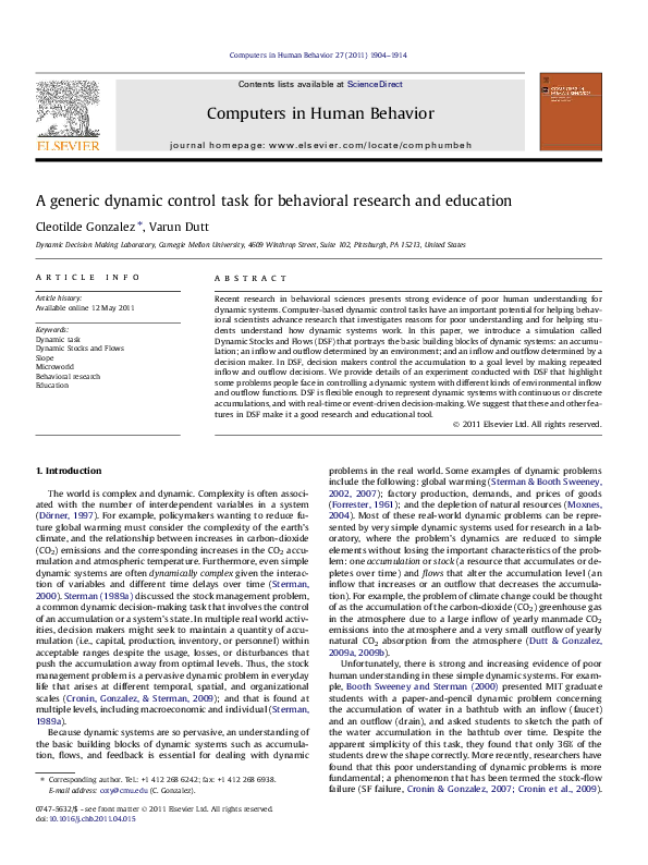 (PDF) A generic dynamic control task for behavioral research and education