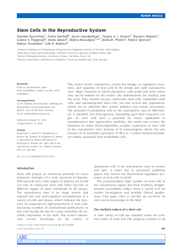 (PDF) Stem Cells in the Reproductive System