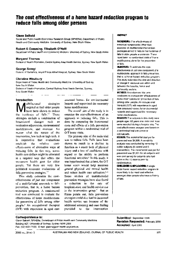 (PDF) The cost effectiveness of a home hazard reduction program to ...