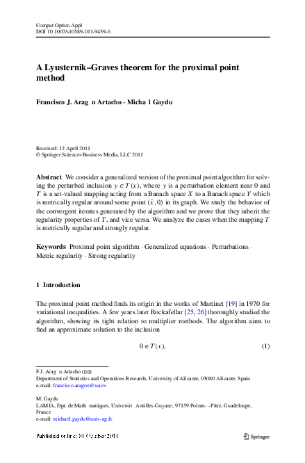 (PDF) A Lyusternik–Graves theorem for the proximal point method