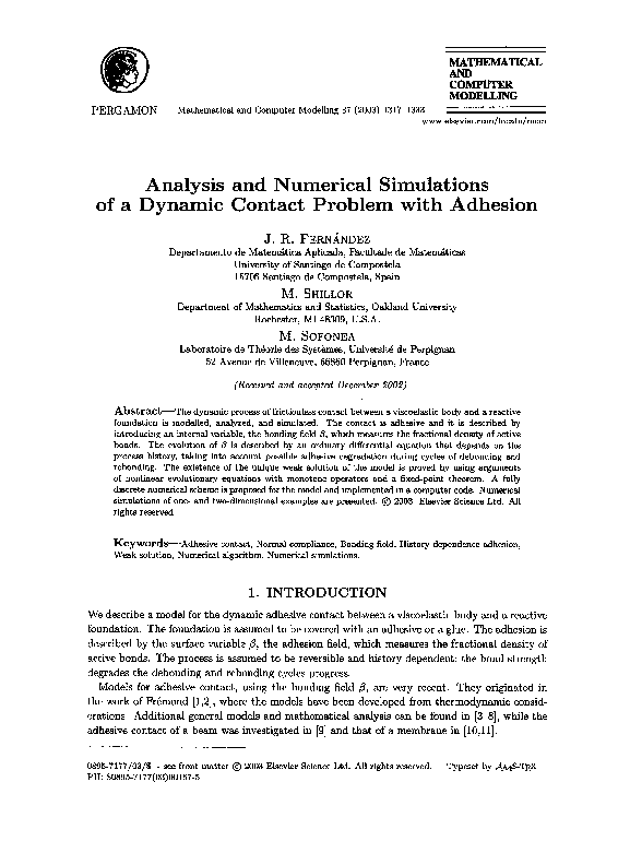 (PDF) Analysis and numerical simulations of a dynamic contact problem ...