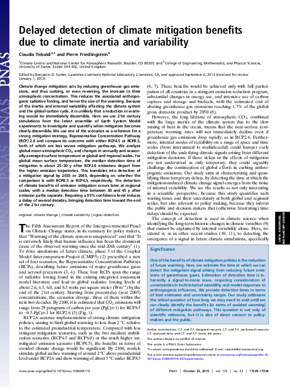 (PDF) Delayed detection of climate mitigation benefits due to climate ...