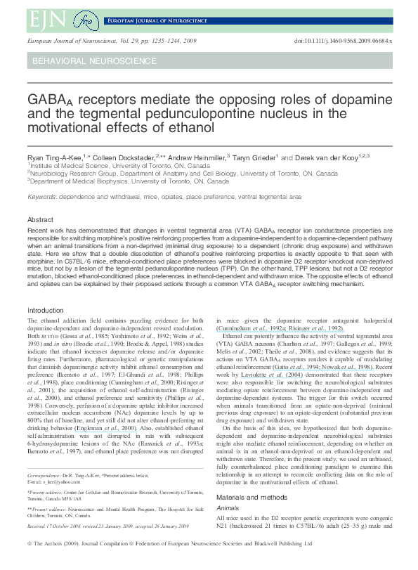 (PDF) GABA A receptors mediate the opposing roles of dopamine and the ...
