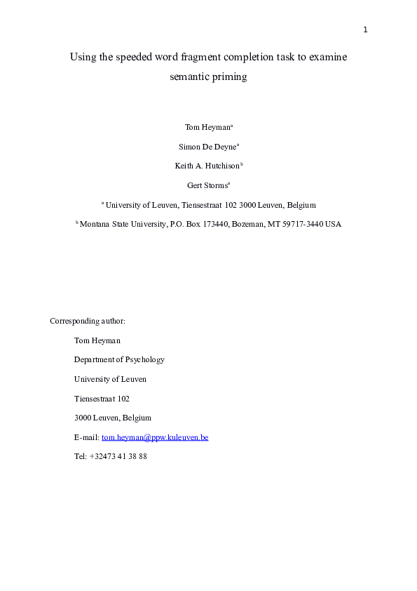 (DOC) Using the speeded word fragment completion task to examine ...