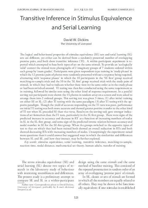 (PDF) Transitive Inference in Stimulus Equivalence and Serial Learning