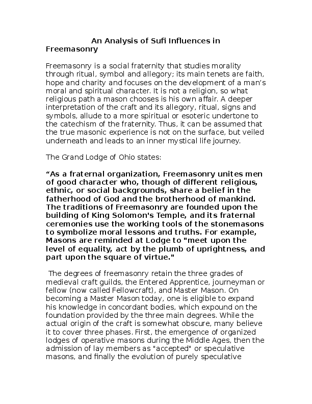 An Analysis of Sufi Influences in Freemasonry