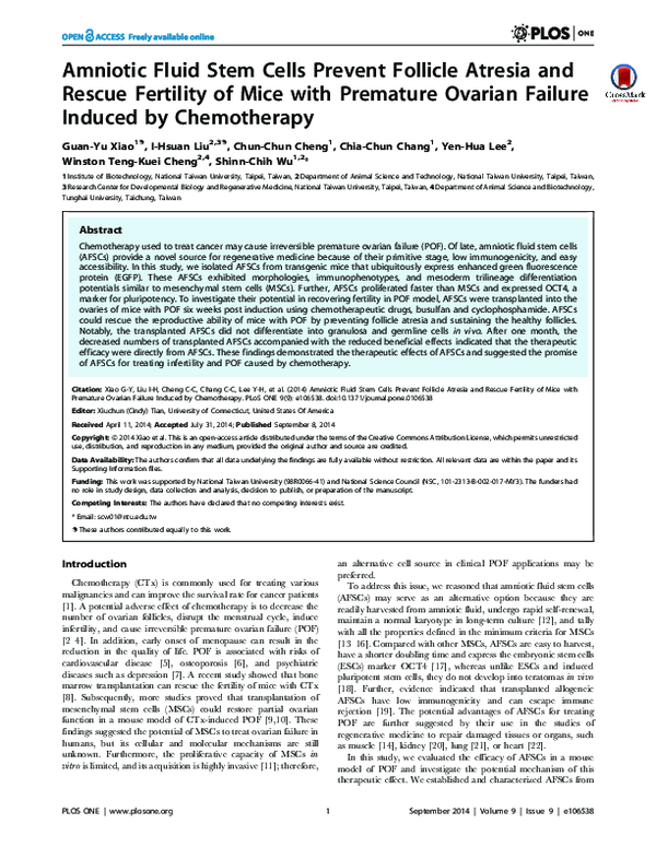 (PDF) Amniotic Fluid Stem Cells Prevent Follicle Atresia and Rescue ...