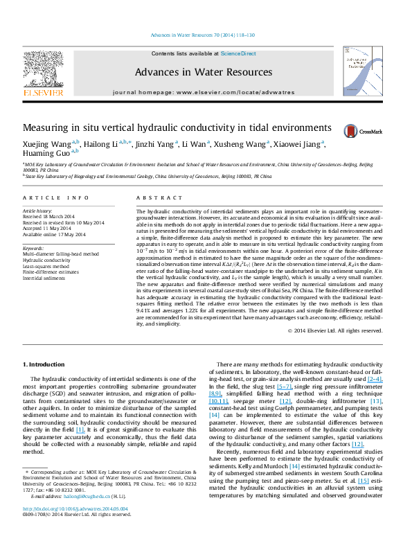 (PDF) Measuring in situ vertical hydraulic conductivity in tidal ...