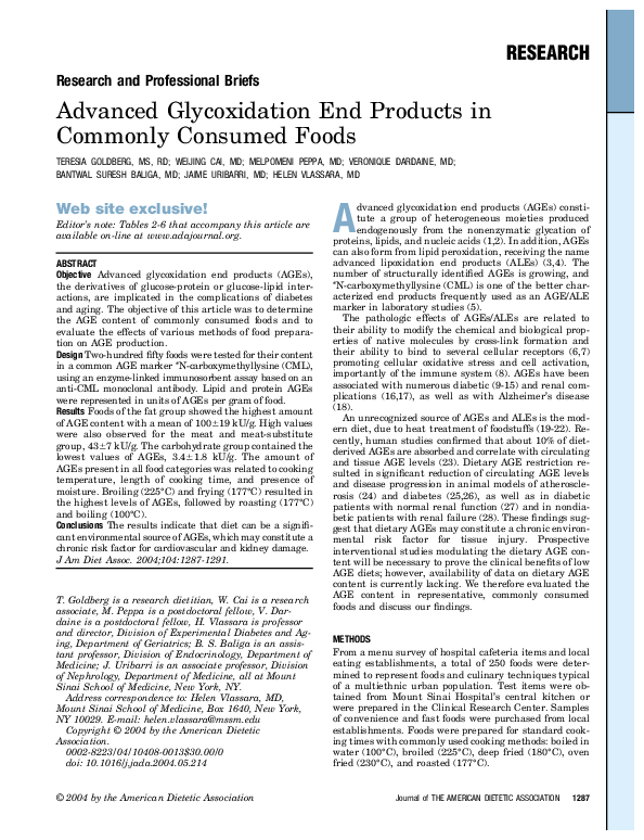 (PDF) Advanced glycoxidation end products in commonly consumed foods