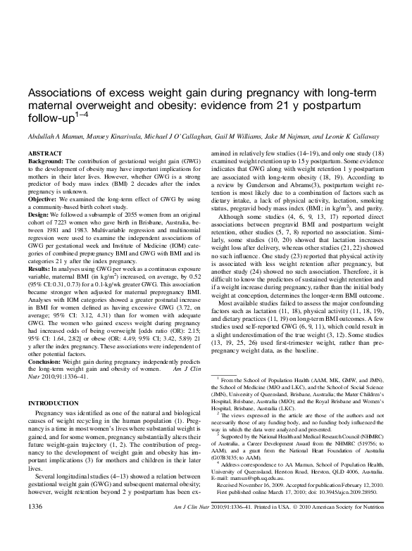 (PDF) Associations of excess weight gain during pregnancy with long