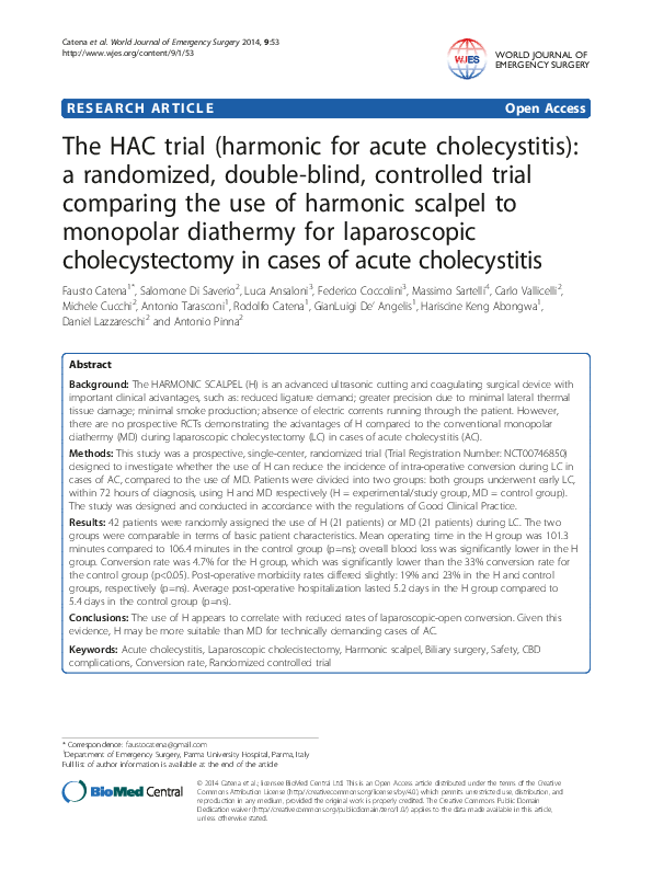 (PDF) The HAC trial (harmonic for acute cholecystitis) a randomized