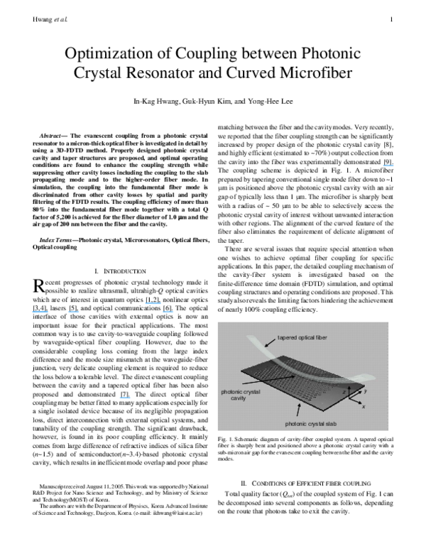(PDF) Optimization of Coupling Between Photonic Crystal Resonator and ...