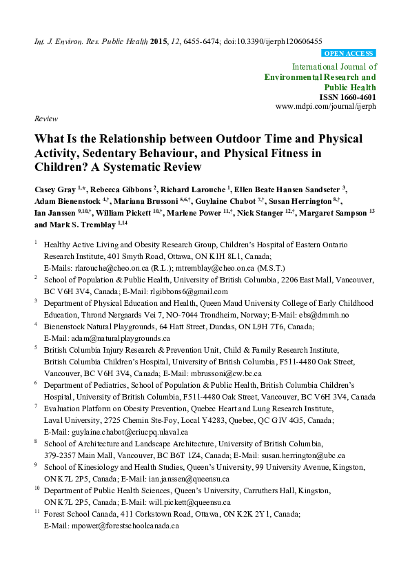 (PDF) What Is the Relationship between Outdoor Time and Physical