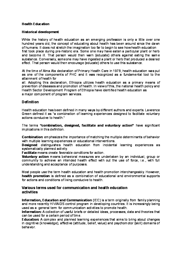 (DOC) Health Education Historical development Jairus Etyang