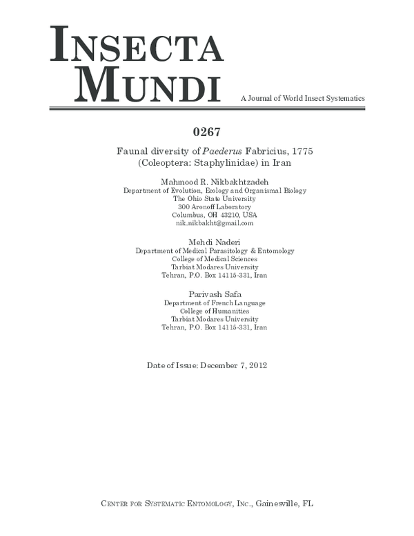 (PDF) Insecta MundI A Journal of World Insect Systematics