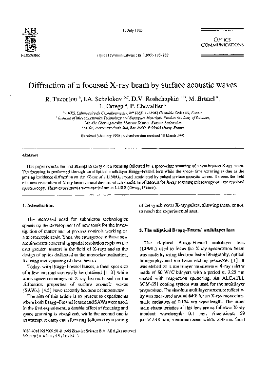 (PDF) Diffraction of a focused X-ray beam by surface acoustic waves