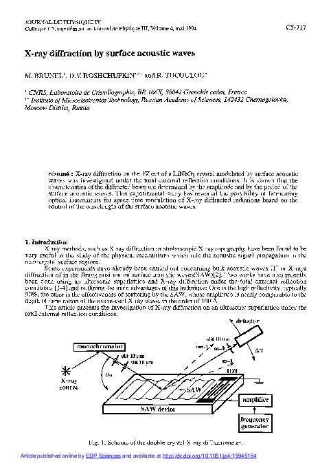 (PDF) X-ray diffraction by standing surface acoustic waves
