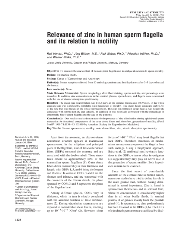 (PDF) Relevance of zinc in human sperm flagella and its relation to