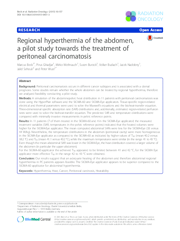 (PDF) Regional hyperthermia of the abdomen, a pilot study towards the ...