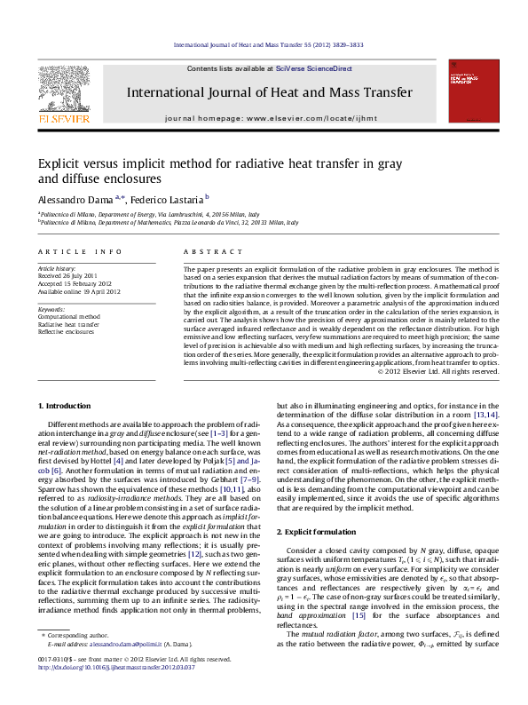 (PDF) Explicit versus implicit method for radiative heat transfer in ...