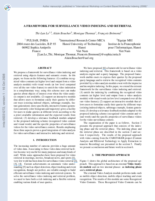 (PDF) A framework for surveillance video indexing and retrieval
