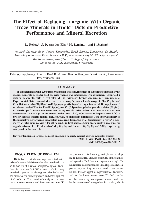(PDF) The Effect of Replacing Inorganic With Organic Trace Minerals in ...