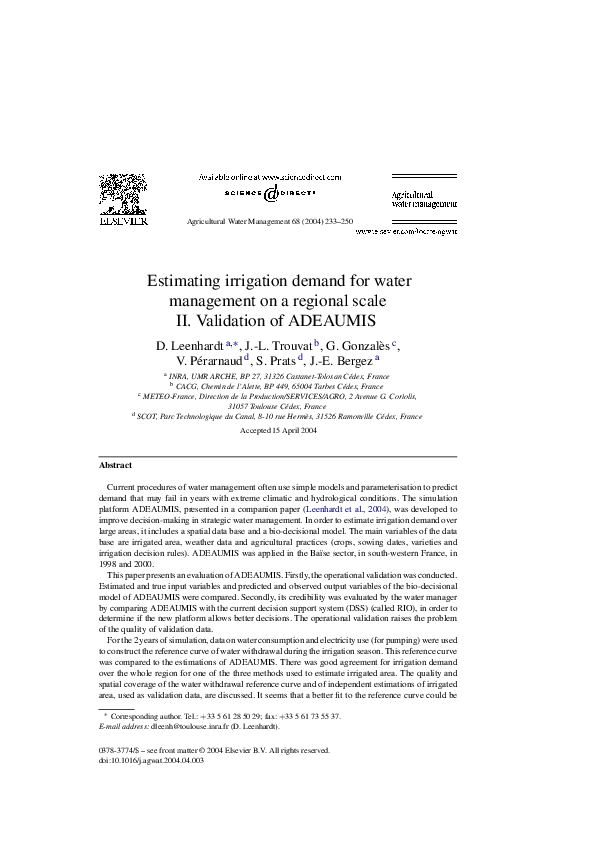 (PDF) Estimating irrigation demand for water management on a regional scale