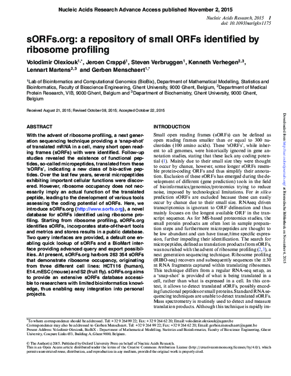 (PDF) sORFs.org: a repository of small ORFs identified by ribosome ...