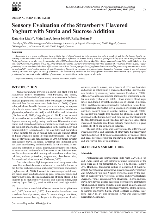 (PDF) Sensory Evaluation of the Strawberry Flavored Yoghurt with Stevia ...