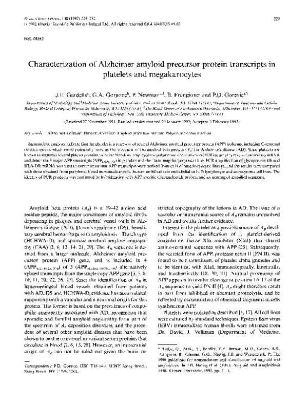 (PDF) Characterization of Alzheimer amyloid precursor protein ...