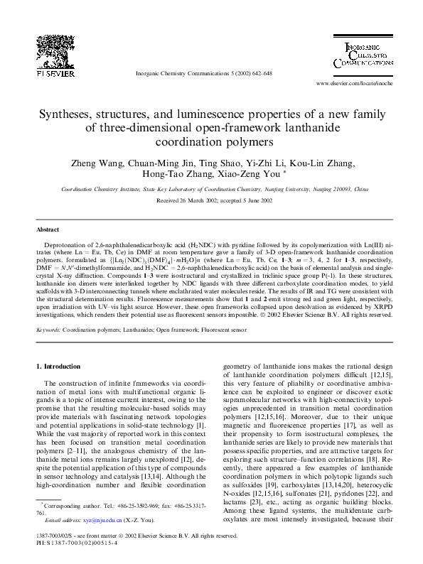 (PDF) Syntheses, Structures, and Luminescence Properties of a Series of ...
